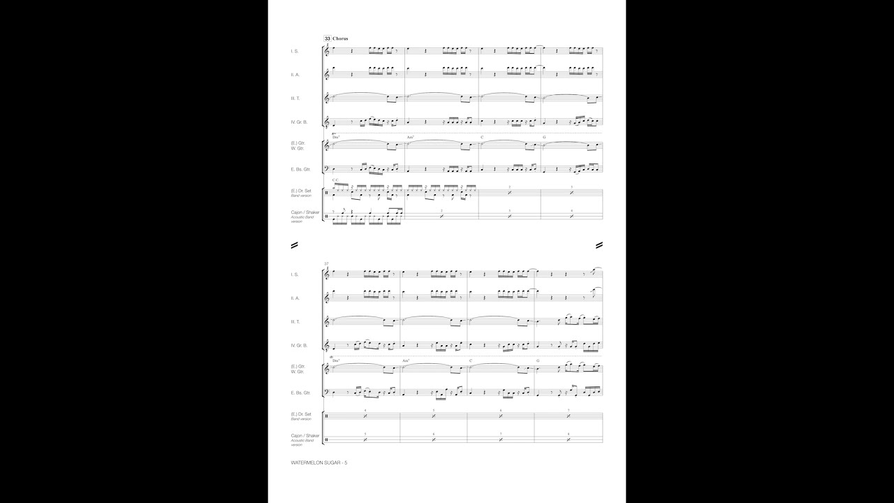 Watermelon Sugar &ndash; arr. Ralf Bienioschek &ndash; for Recorder Quartet and Acoustic Band
