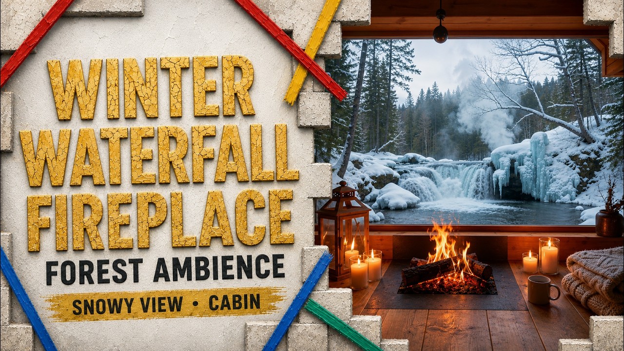 Quite Like Winter Waterfall Forest Fireplace ❄️🔥 | Snowy Woods • Background Music