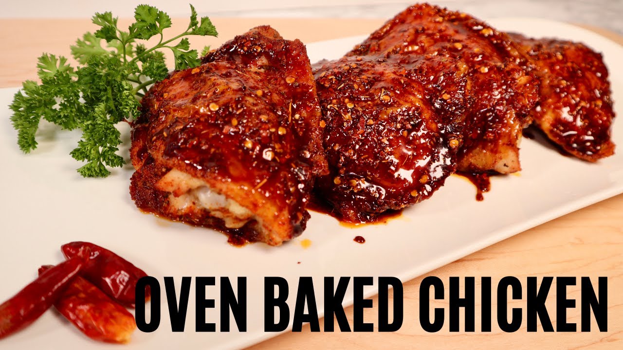 Oven Baked Chicken with a Spicy, Sweet Sesame Sauce- Crispy & Juicy Chicken