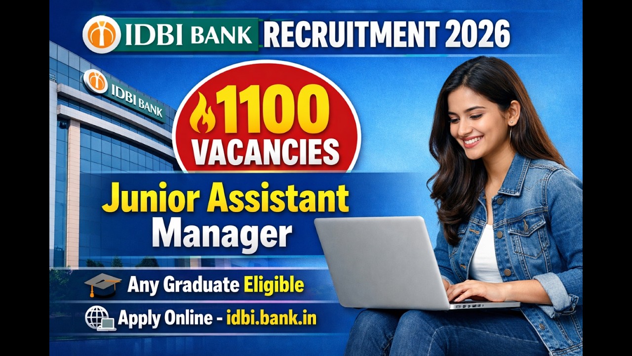 IDBI Bank Junior Assistant Manager Recruitt 2026-Apply Online for 1100 Posts #govtjobs #ibps #job