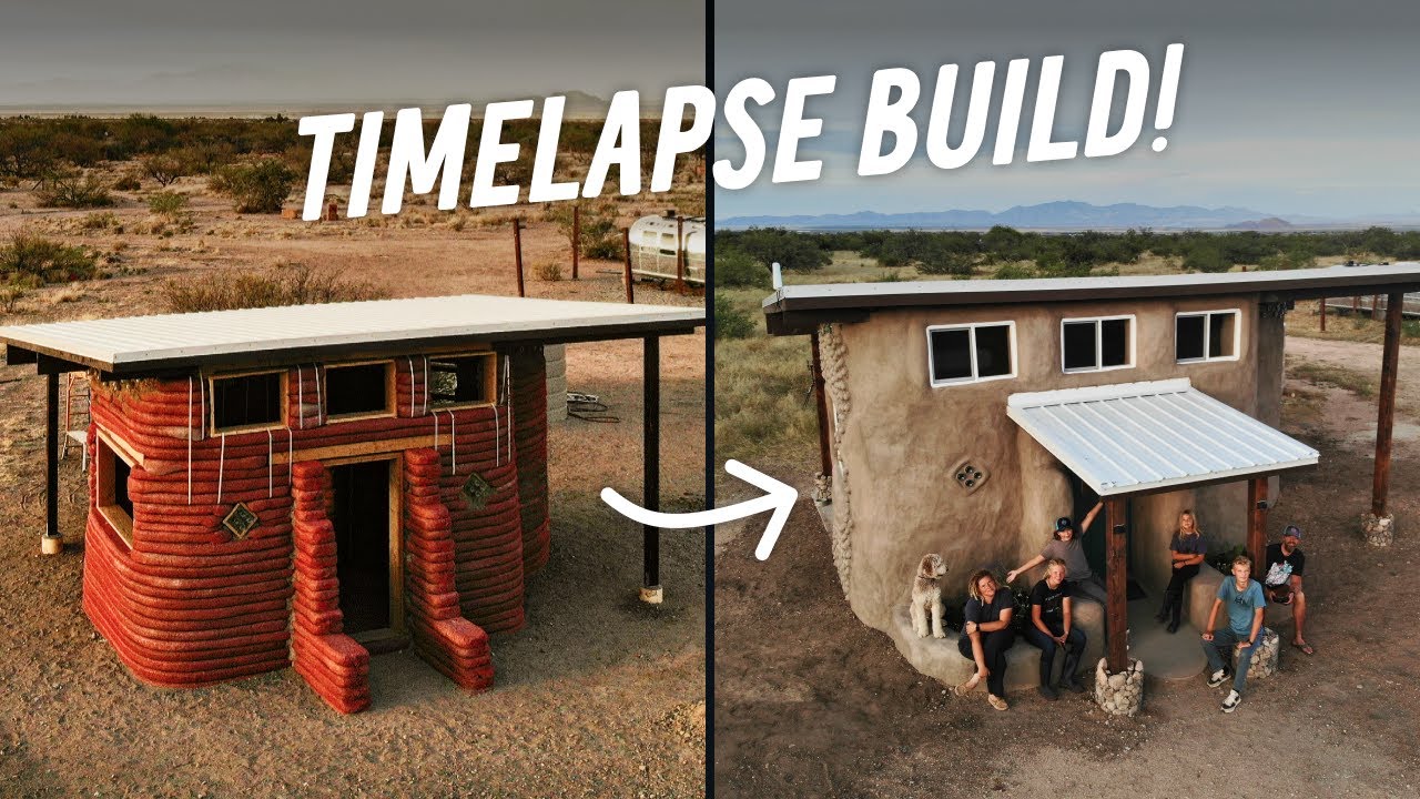 Family Builds Beautiful Earthbag Solar Shed Office - TIMELAPSE 30 Minute Version