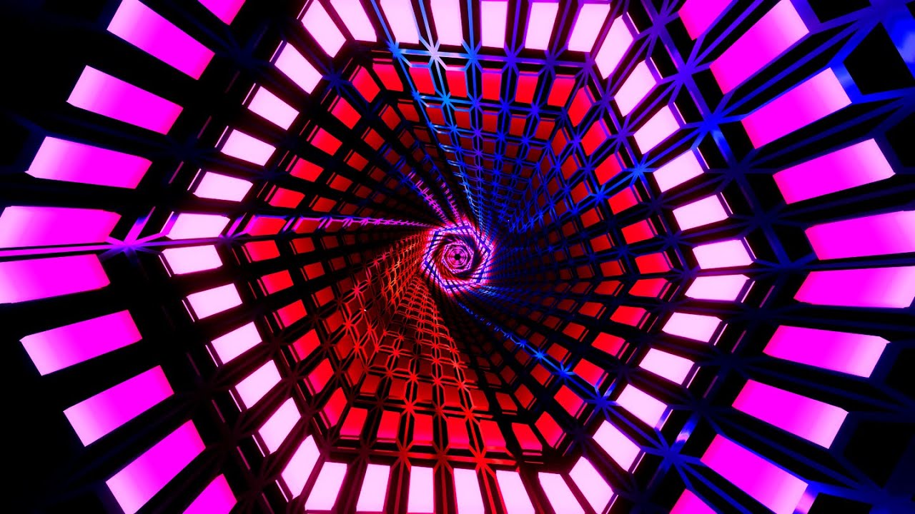 4K Abstract Fast Moving Rotating Hexagon Light Tunnel Black Screen Relaxing Neon Lights Video