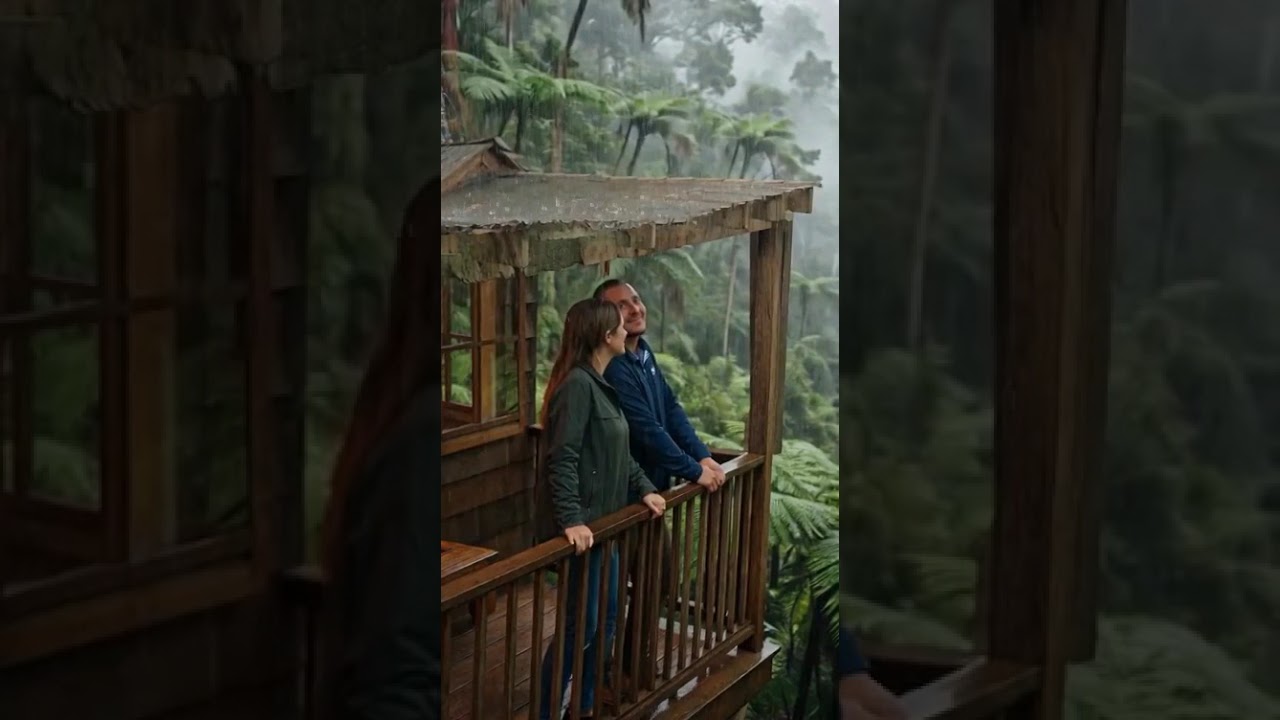 Couple Enjoying a Peaceful Forest Cabin View  | Nature Escape #morningcoffee #cabinintherain