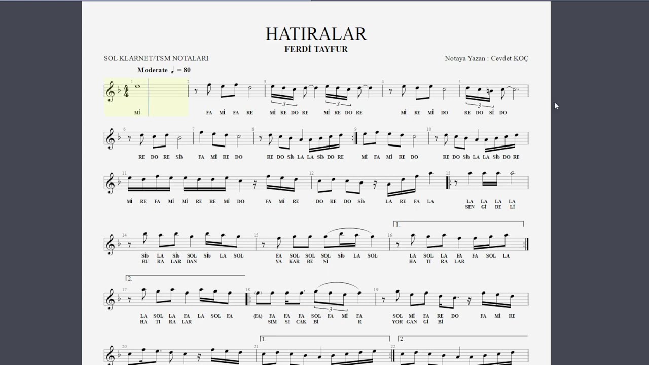 HATIRALAR FERDİ TAYFUR NOTA