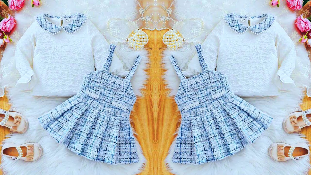 Winter Overall Baby Dress/Peter Pan Collar Baby Top With Pleated Overall Dress Cutting and Stitching