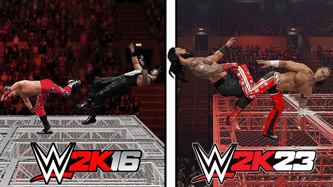 Лучшие экстремальные ФИНИШЕРЫ в WWE 2K16 против WWE 2K23 !!!