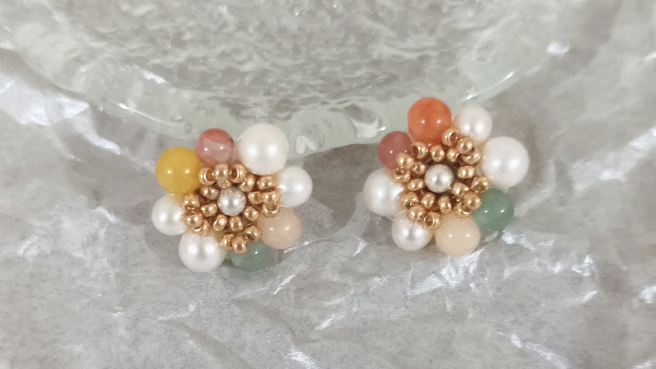 DIY Beaded Bubble Stud Earrings Tutorial  串珠教程 串珠耳釘 串珠耳环