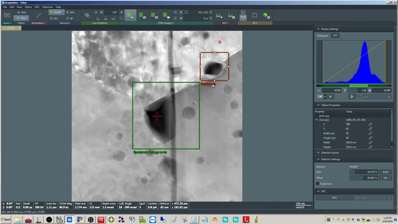 FEI/ThermoFisher Velox 2.15 STEM-EDS mapping: options, benefits, and drawbacks for DRIFT CORRECTION