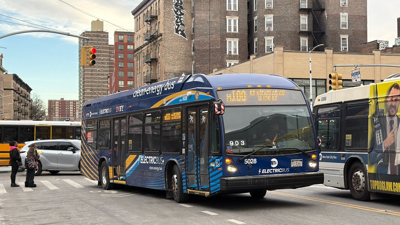 Full Ride 2024 Novabus LFSE+ #5028 on M100 to Inwood 220 Street via Amsterdam Avenue & Broadway