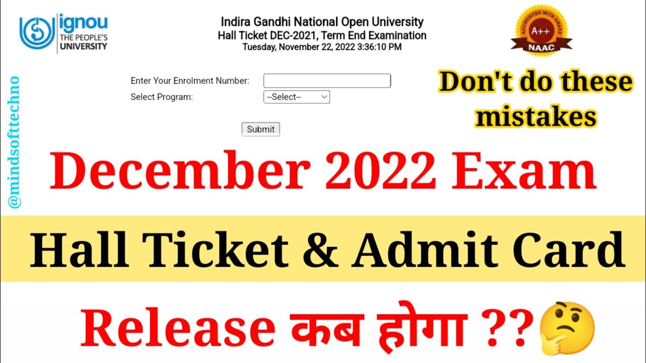 IGNOU Dec 2022 Exam Hall Ticket & Admit Card कब Release होगा?? | Official Update 🔥| Must Watch