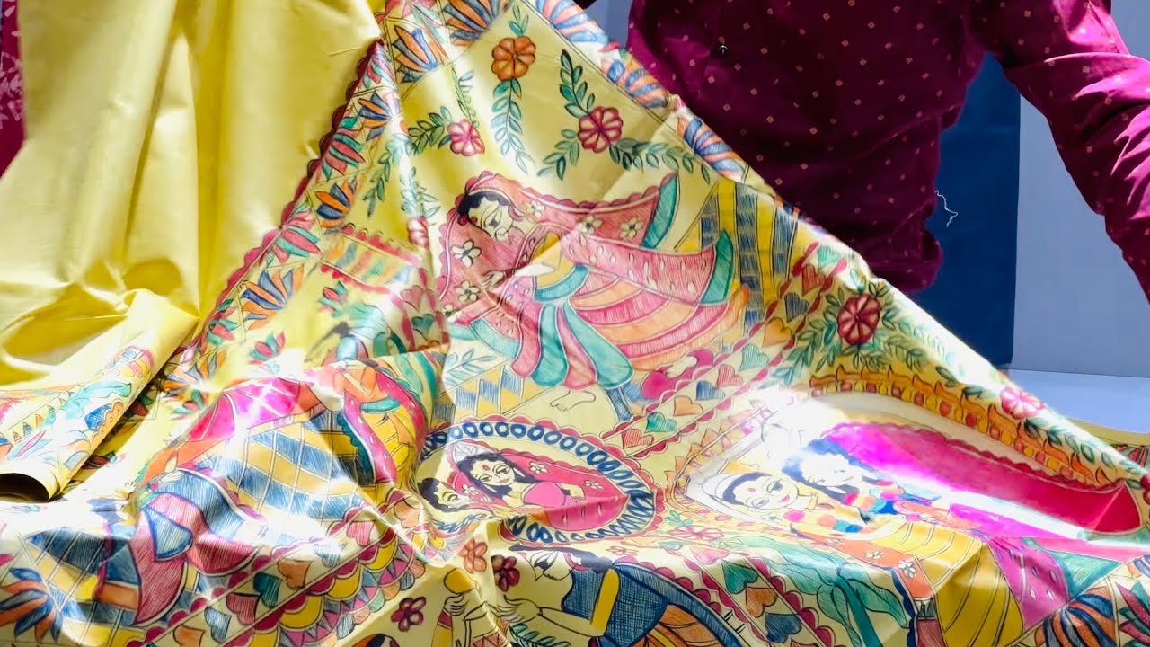 Pure 100% Tussar Madhubani Handpaint Silk saree/Original Ghicha Silk saree Madhubni Handbrush paint