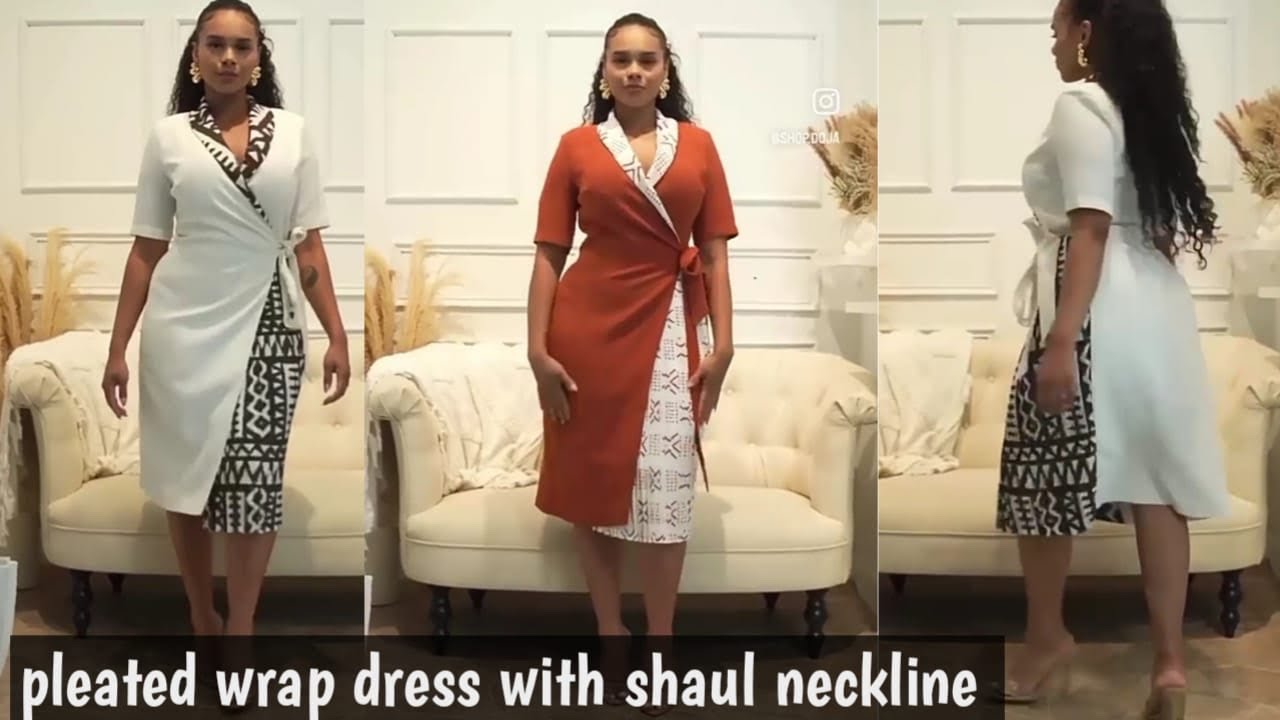 Tutorial on shawl collar wrap dress with pleats and straight overlay.