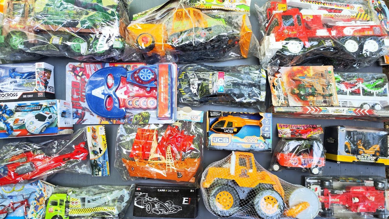 Unboxing Mobil Balap, Motor Cross, Mobil Polisi, Mobil Towing, Mobil Pemadam, Perahu, Helikopter.