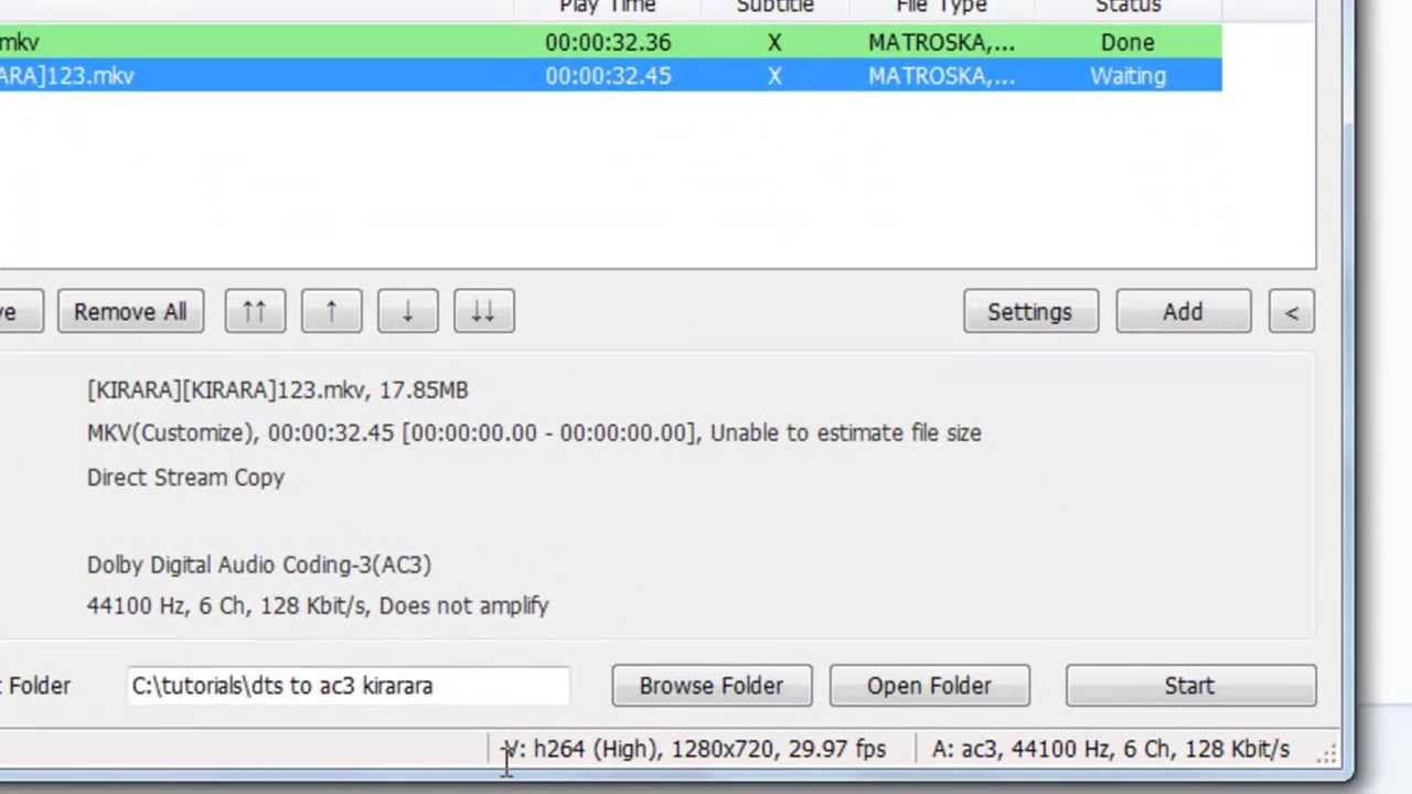 Convert mkv 5.1 dts to 5.1 ac3 using freeware