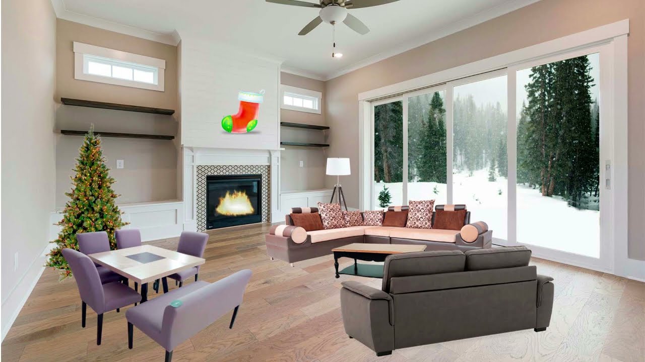 FirePlace In Snowy Christmas Time