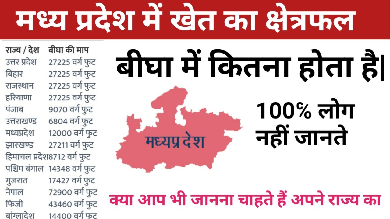 मध्यप्रदेश मे  एक बीघा का मान कितना वर्ग फुट कितना वर्ग गज होता  है