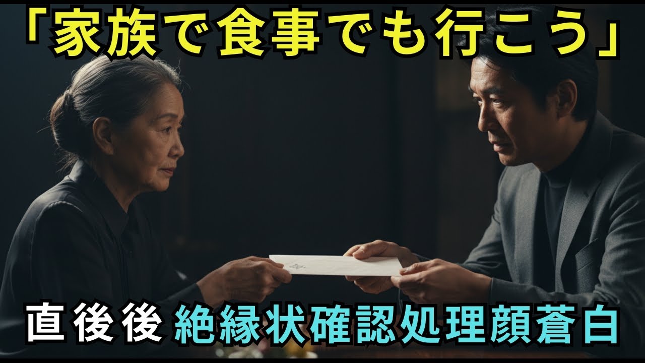 「家族で食事にでも行こう」2ヶ月無視してきた息子からの誘いに、私は笑って絶縁状を手渡した→直後、内容を見た息子は顔面蒼白で…【シニアライフ】【60代以上の方へ】