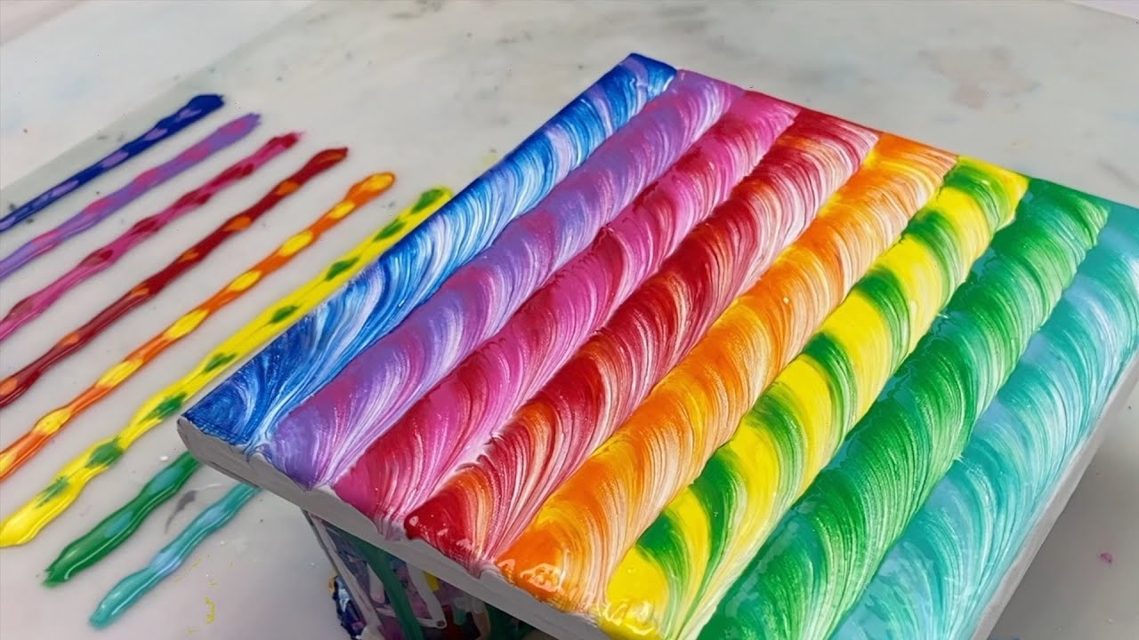 97. COLORFUL STRING PULL  | Acrylic Pouring Tutorial