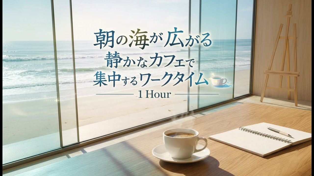 【作業用BGM】朝の海が広がる静かなカフェで集中するワークタイム ☕🌊《1 Hour》【Relax / Calm / Thinking】No Ads