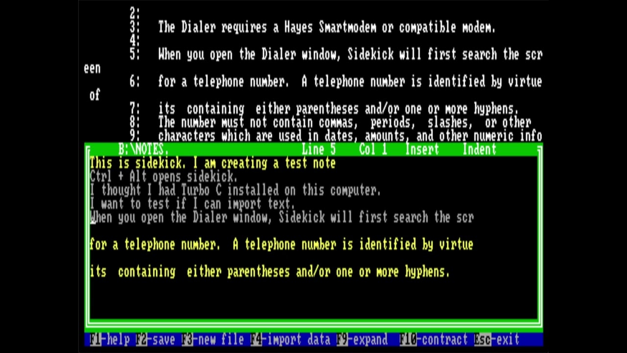 Borland SideKick 1.11c - 1985 - IBM PC XT / PCem V17