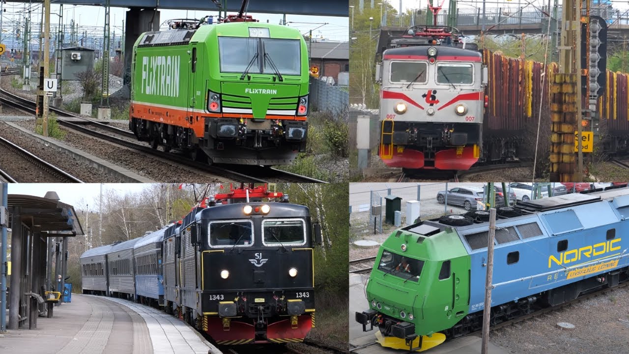 Tåg på Sävenäs Station i Göteborg - maj 2022 - 4k60