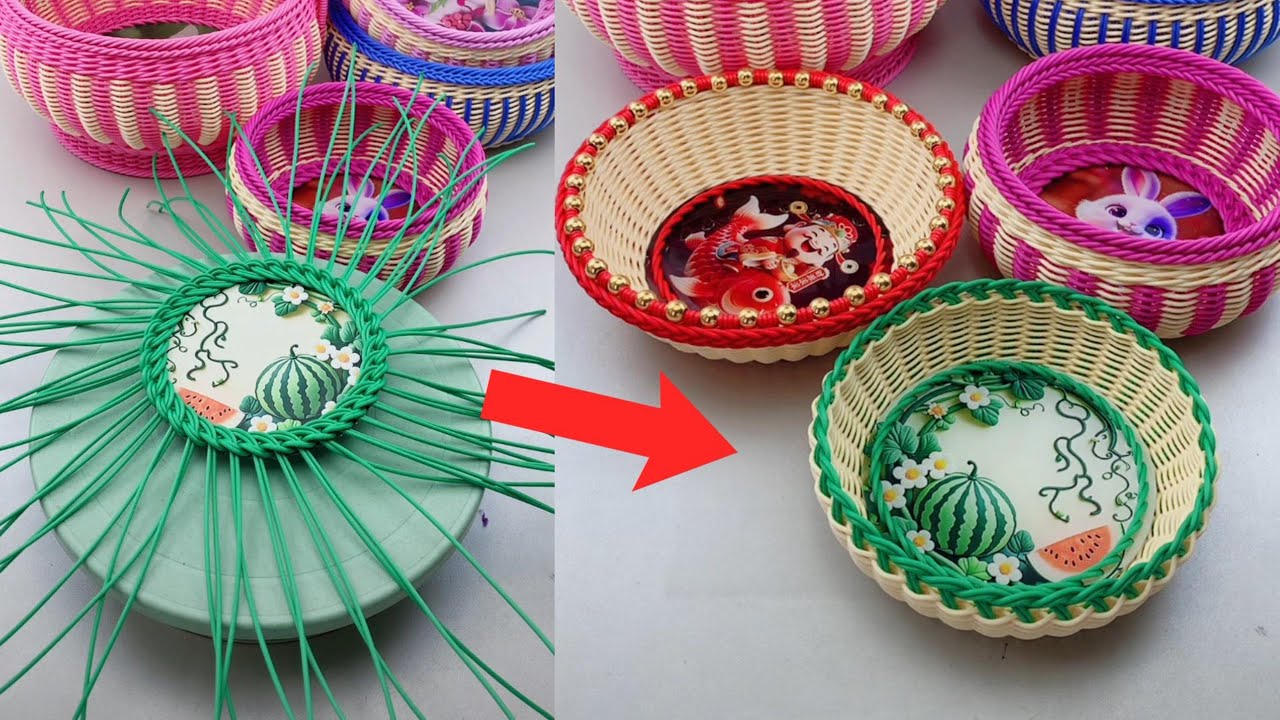 DIY Modern Basket PE Rattan Weaving with Acrylic Base #diy #handmade #craft