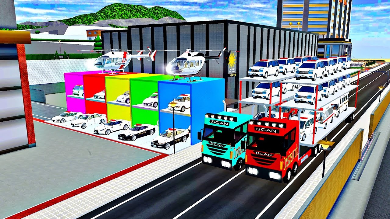 ALL POLICE CAR 🚓  OF GARAGE  - OVERSIZED CARS TRANSPORT WITH TREE LEVEL TRAILER TRUCK - Sakura 🚓🚨