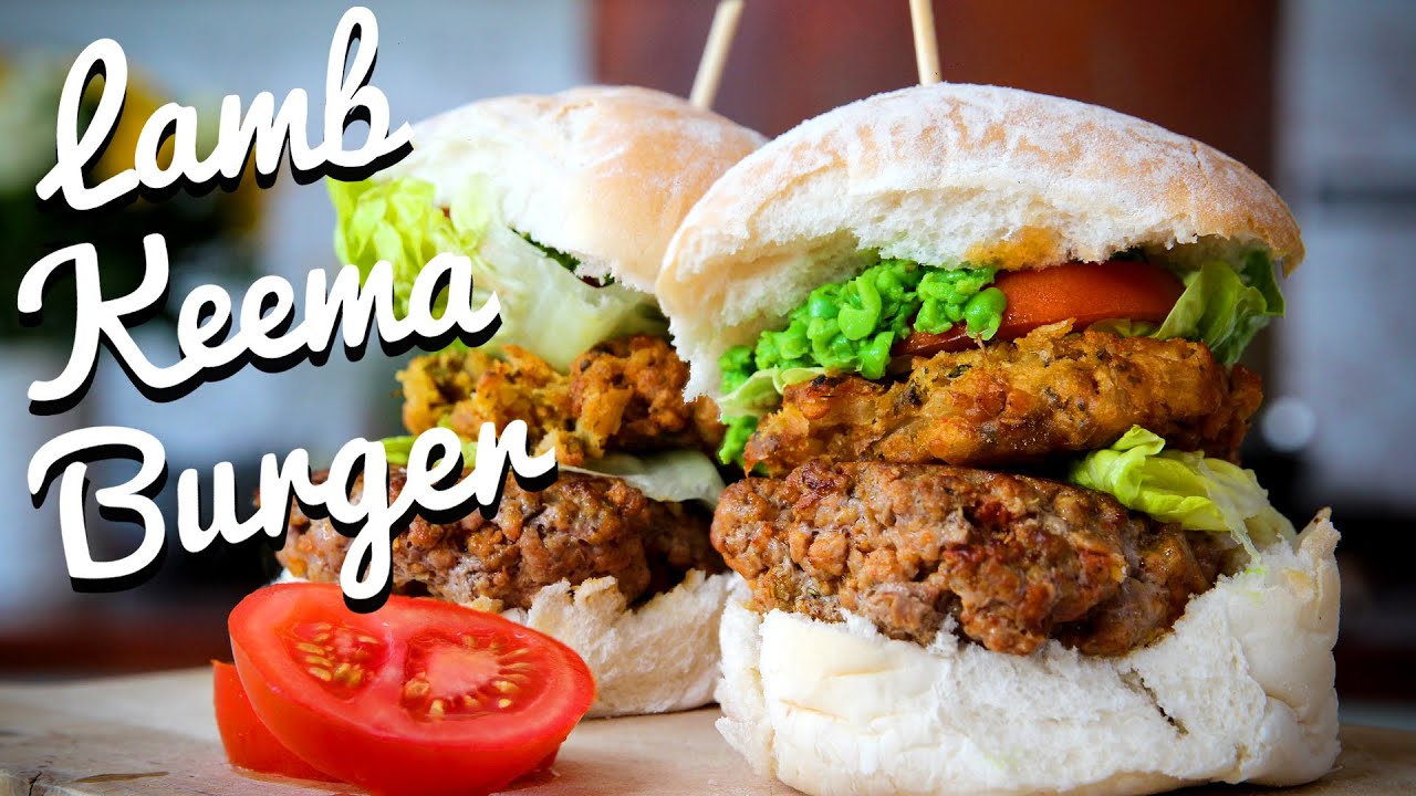 Lamb Keema Burgers with Onion Bhajis, Pea Purée and Mango Chutney - Crumbs