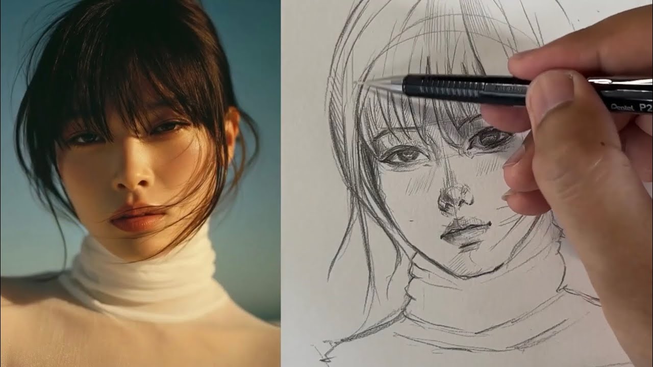 Pencil Drawing Tutorial How to Draw a Cute Girl's Face Semi Realistic Sketch