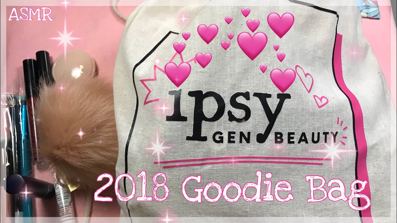 ASMR 💗2018 GOODIE BAG w/ swatches💗- whisper, tapping, makeup haul
