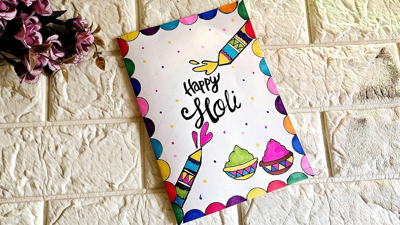 Holi greeting card making | How to make holi greeting card for school competition | Holi card ideas