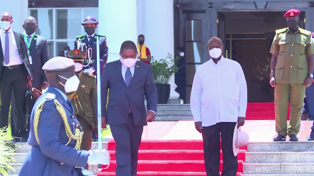 Mozambique President H.E Filipe Jacinto Nyusi's arrival at State House Entebbe.