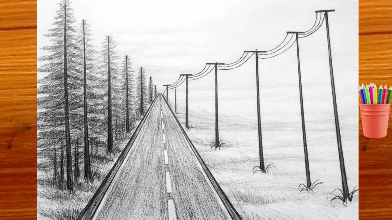 How to Draw Road One Point Perspective || Landscape Drawing