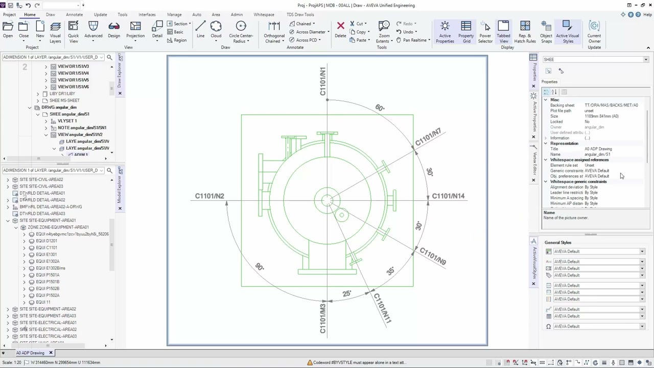 Аннотация Unified Engineering 3D (E3D 4.0) – Часть 4: Угловые, окружные и радиальные размеры
