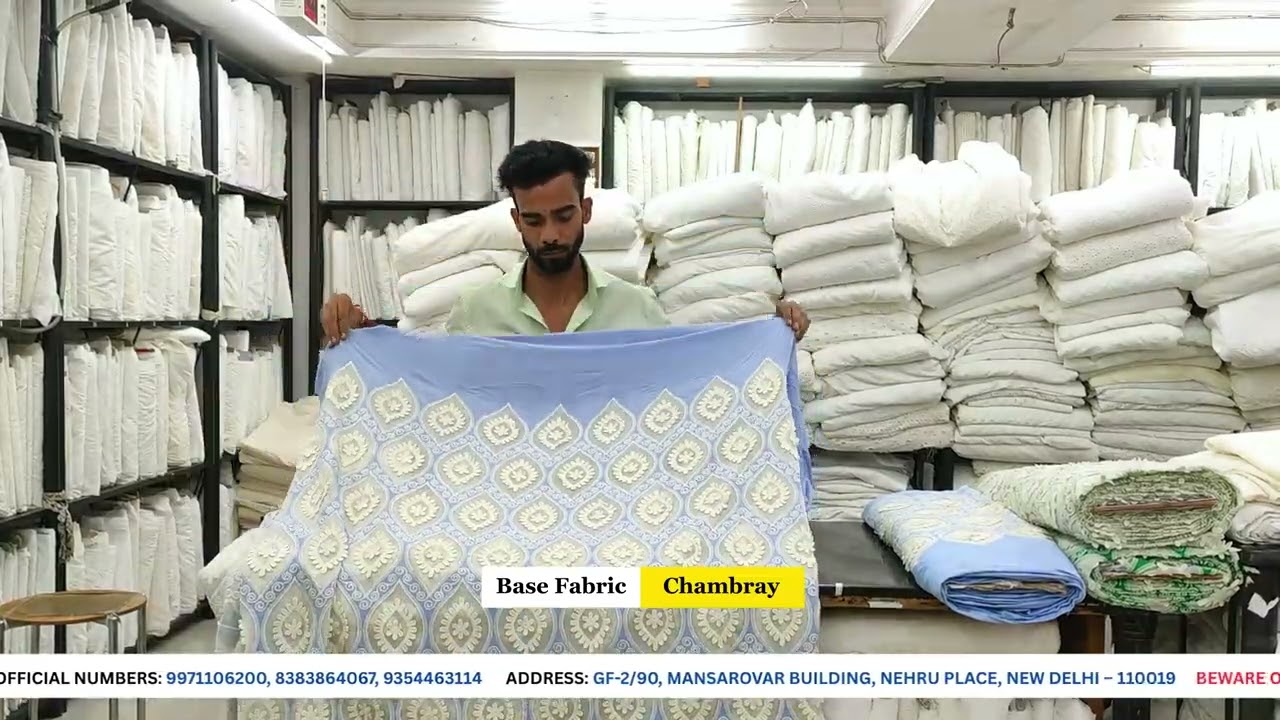 Cotton Chambray Hakoba Fabric | 3D Border Embroidery | New Collection