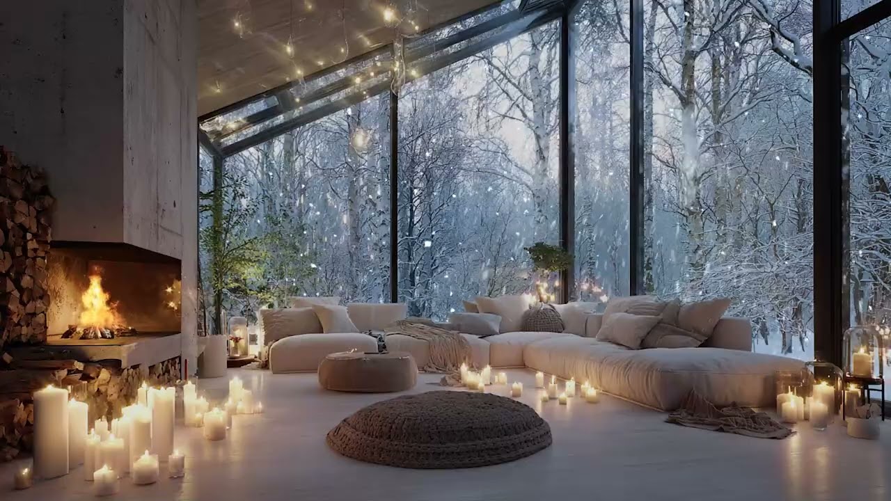 ❄️🎼Peaceful Snow Piano Night | Fireplace Glow for Deep Calm