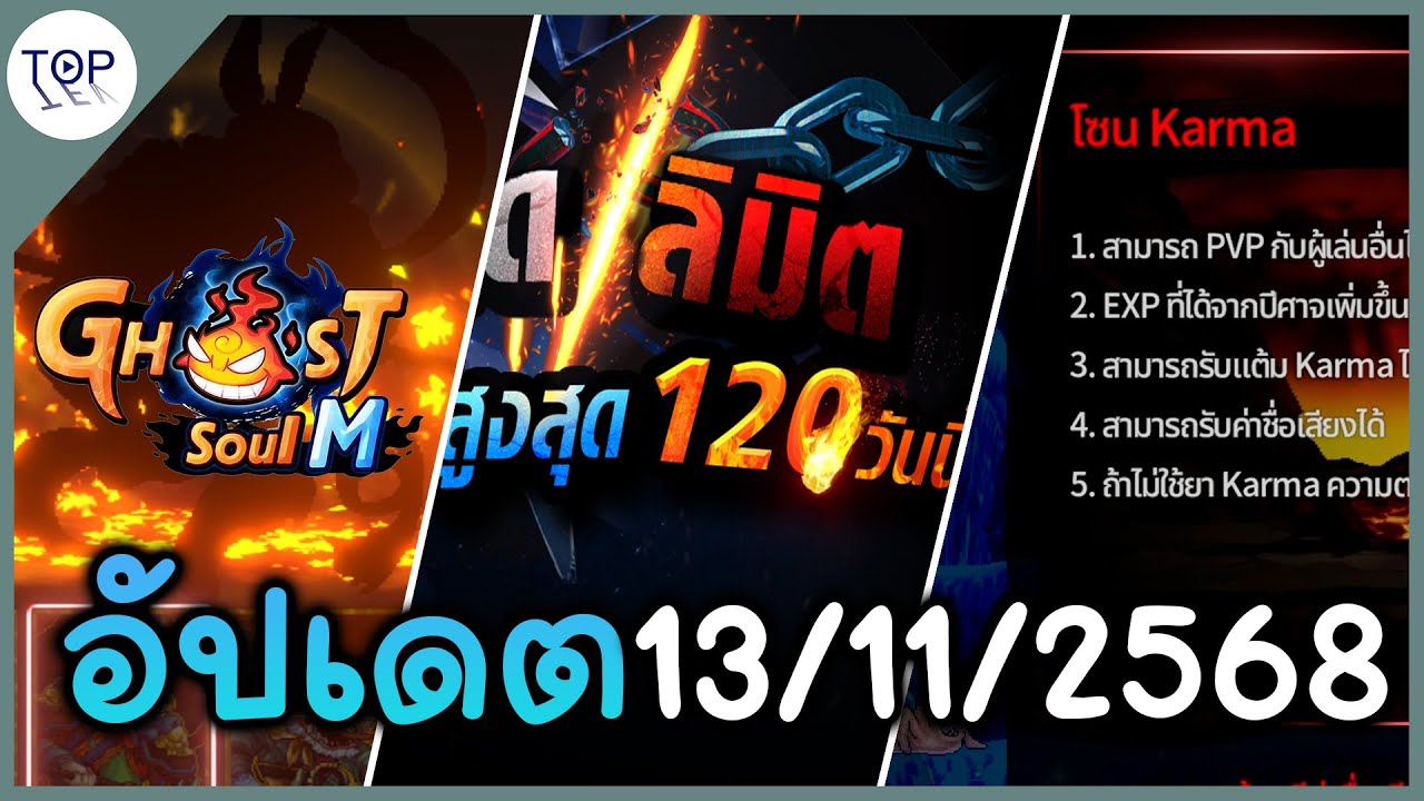 อัปเดต 13/11/2568 ปลดเวลสูงสุด 120 Mapใหม่ Mapคาม่า กิจกรรมใหม่ ภูติใหม่ | Ghost Soul M #โกสออนไลน์