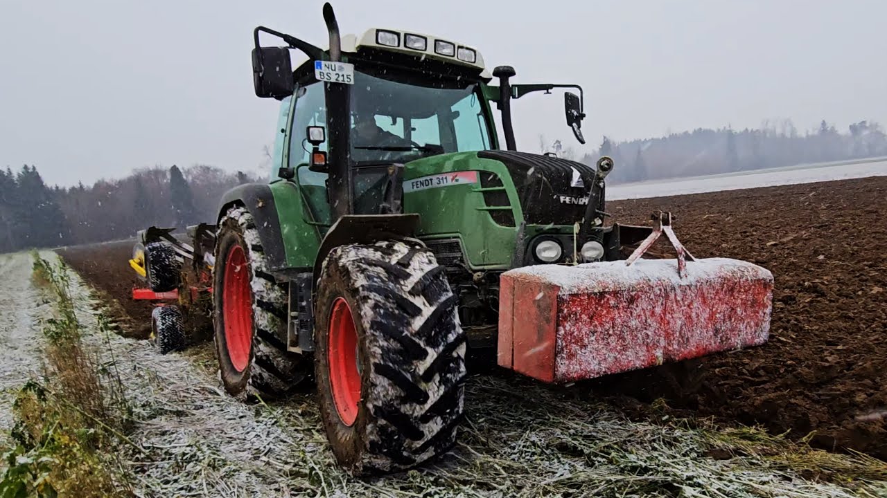 Null Probleme mit Schneefall & hohen Raps hat der Fendt 311 TMS und Pöttinger Servo 35 S 4 -Schar