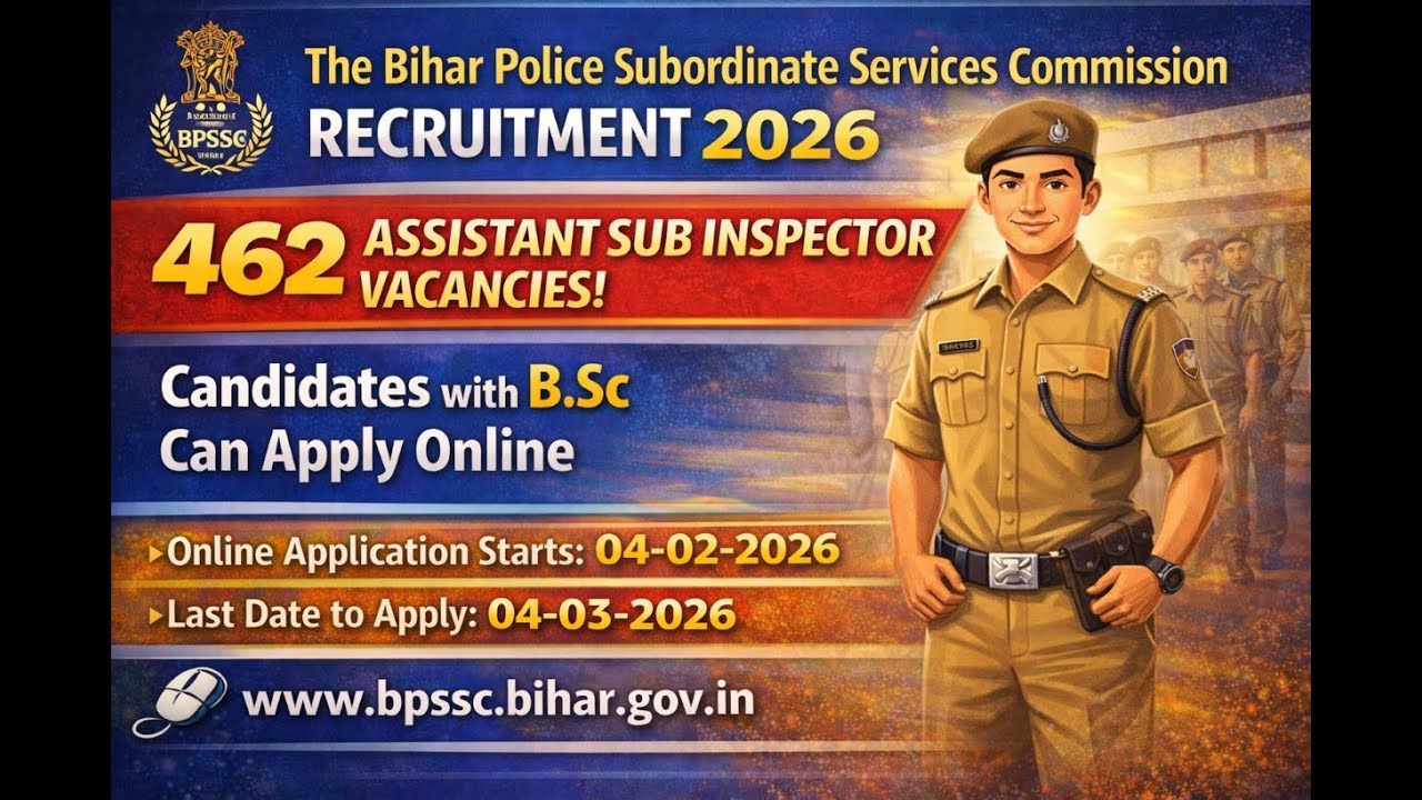 BPSSC Bihar Police Assistant Sub Inspector Recruitment 2026 - Apply Online for 462 Posts, #govtjobs