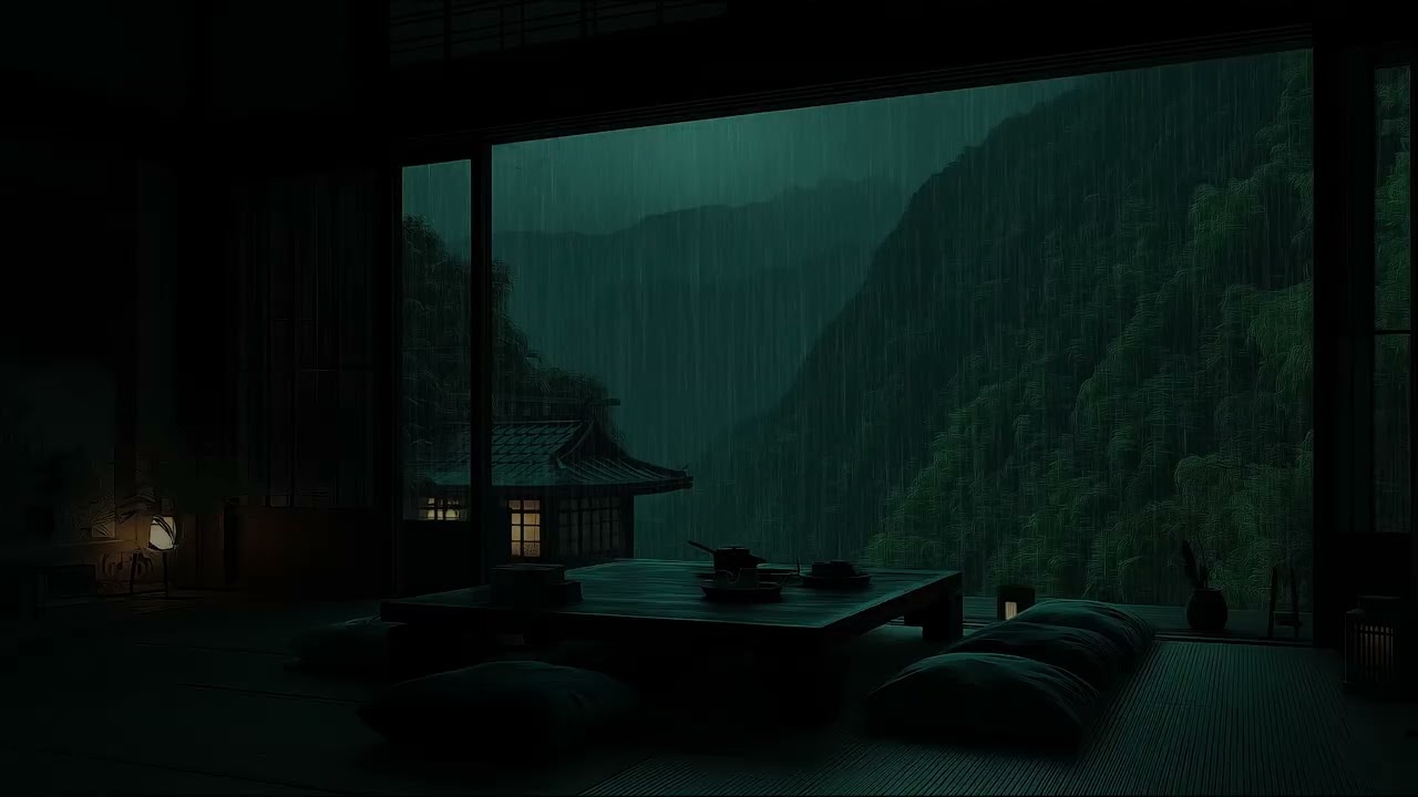 Rainy Night Room Ambience with Distant Thunder and Soft Rainfall Sounds for Calm and Sleep