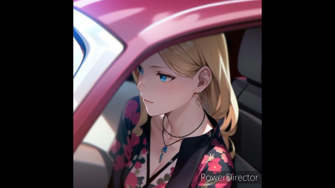 another anime girl cranks her car