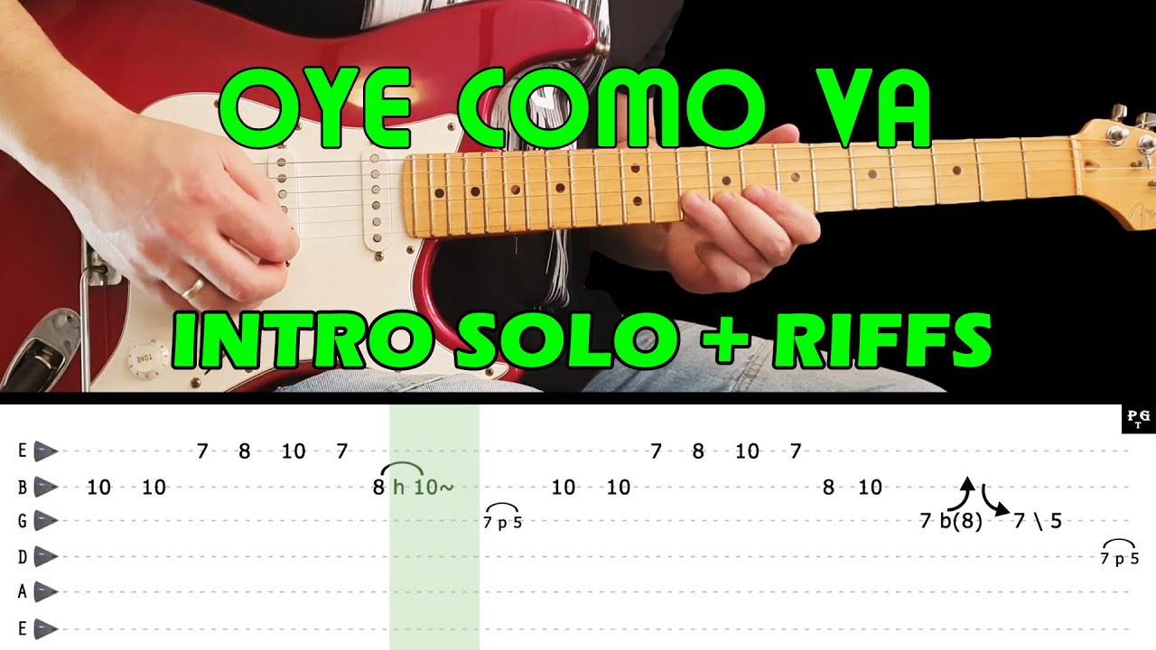 OYE COMO VA - Guitar lesson - intro solo + guitar riffs (with tabs) - Carlos Santana - fast & slow