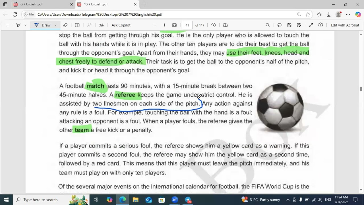 Grade 7english unit 5 lesson 2 Football Exercise