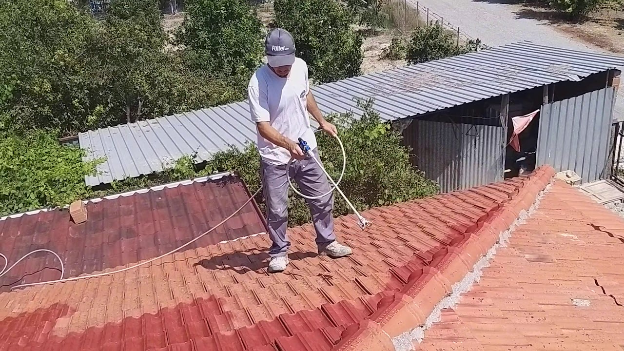 Havasız boya makinası Graco Airless ile kiremit boyama..