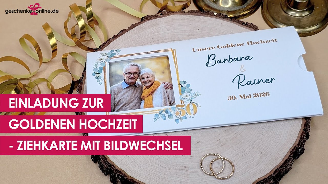 Einladung zur Goldhochzeit | personalisierbare Foto-Ziehkarte #einladung #weddinginvitation