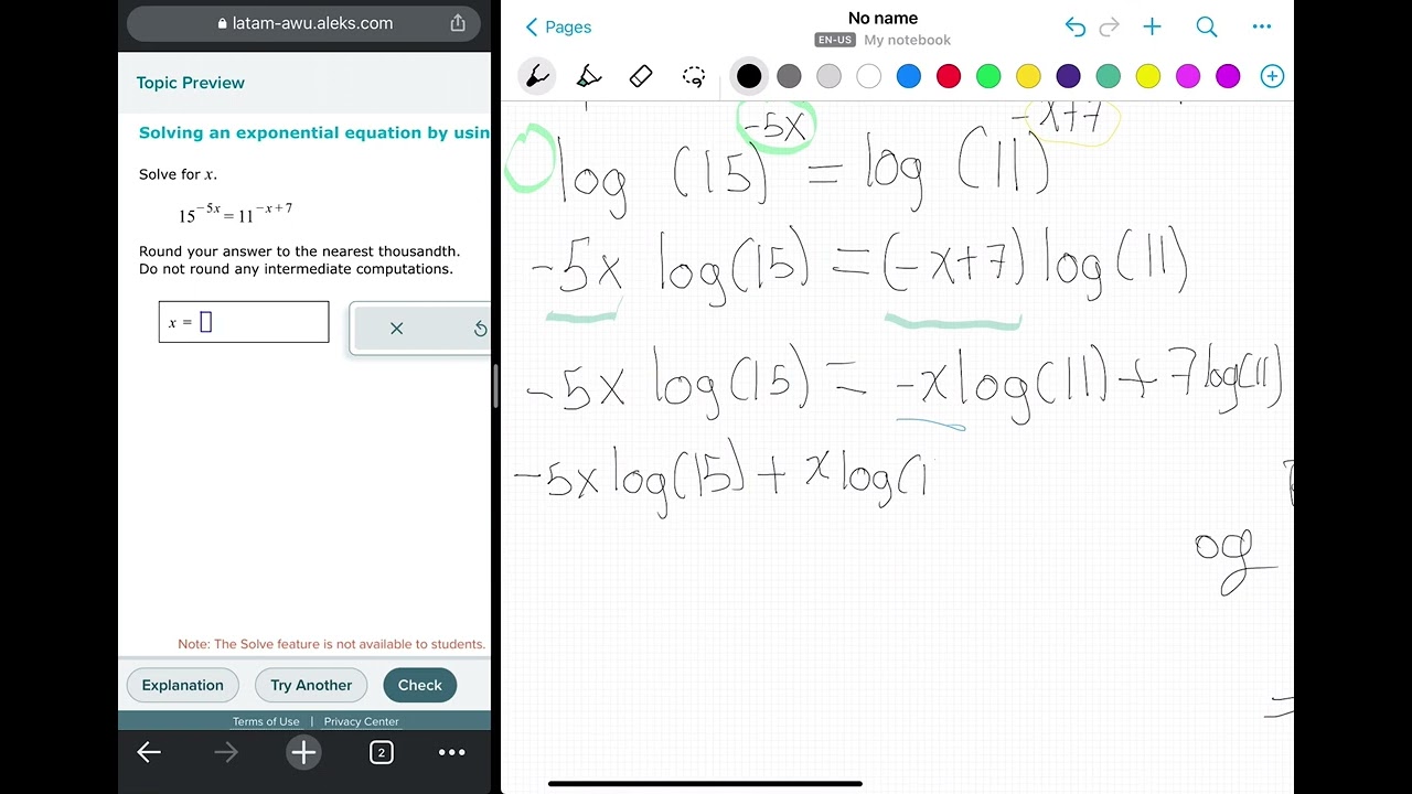 M5 Solving an exponential equation by using logarithms: Decimal answers, advanced