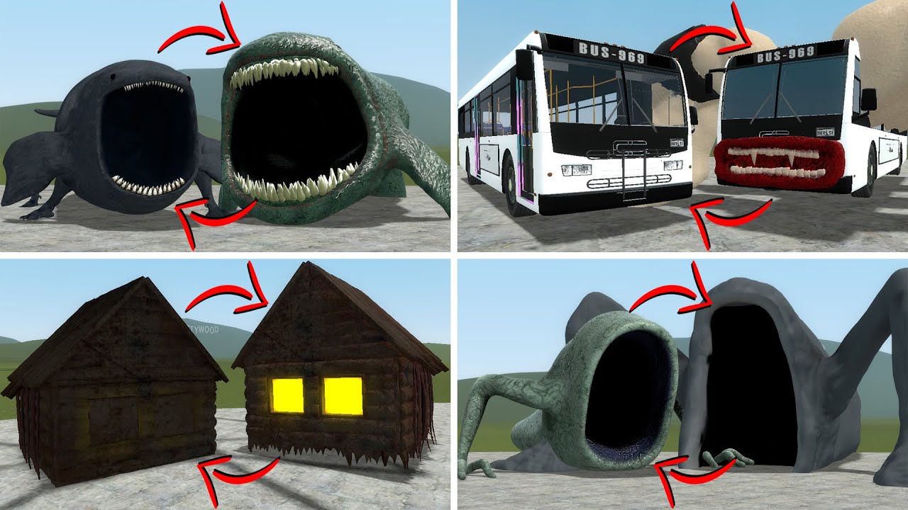EVERYTHING TURNED INTO MONSTERS: THE BLOOP, BUS EATER BUILDER VS ALL TREVOR HENDERSON BATTLE In GMOD