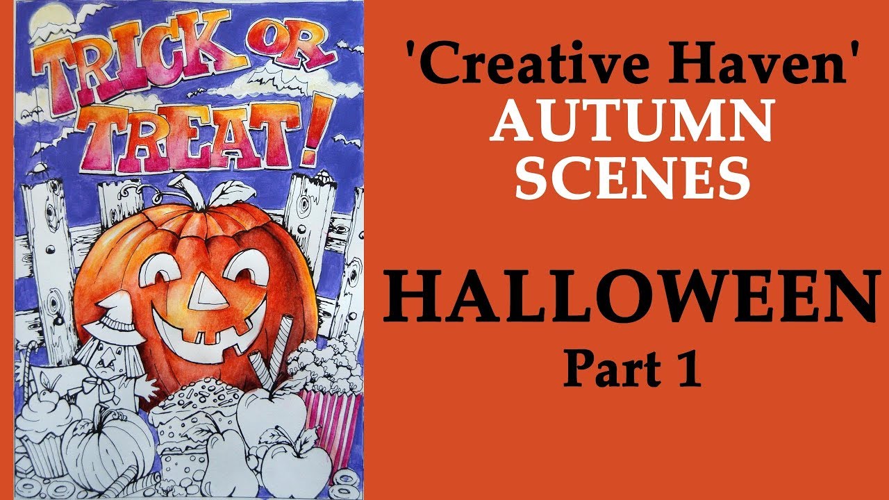 HALLOWEEN. Part 1 /  Coloring in Creative Heaven 'Autumn Scenes' / Derwent Inktense / раскраска