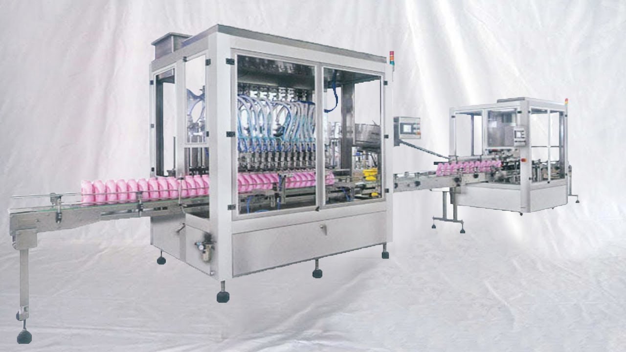shampoo liquid soap filling end packaging cartoning line filler capper labeller carton boxing equip