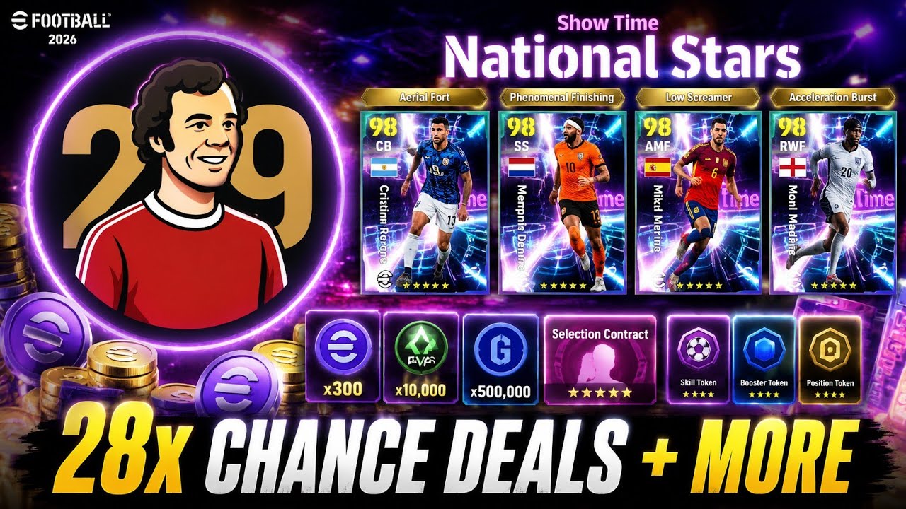 28 бесплатных шансов + гарантированные карты Showtime! 😱 | eFootball&trade; Mobile 2026